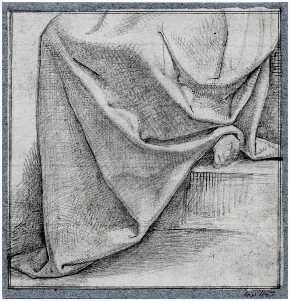 Draperie op het onderlichaam ve zittende figuur