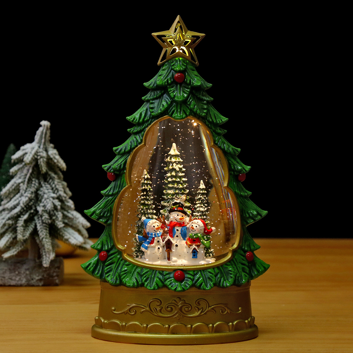 Dekorative Weihnachts-Laterne mit Schneeeffekt und Licht