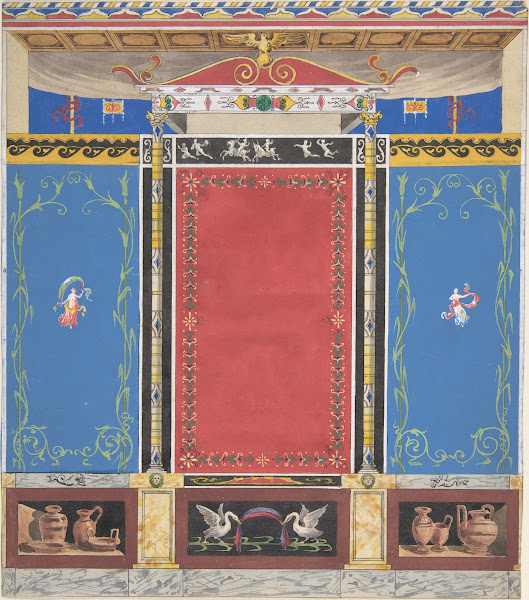 Painted Wall Decor Featuring Thin Column with a Pair of Swans and Trompe LOeil V
