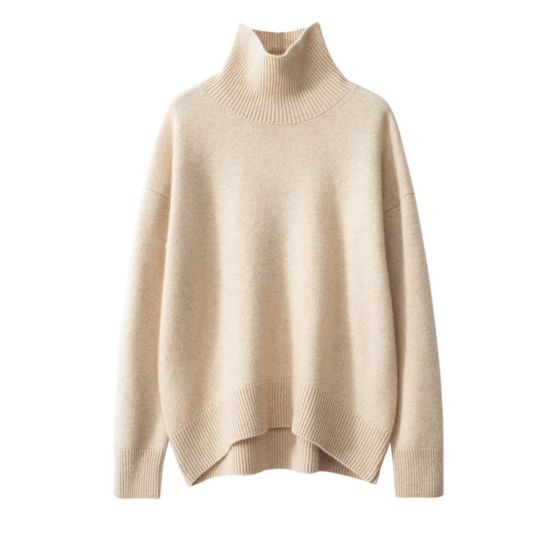 Damen-Kaschmirpullover, hoher Kragen, lockere Passform
