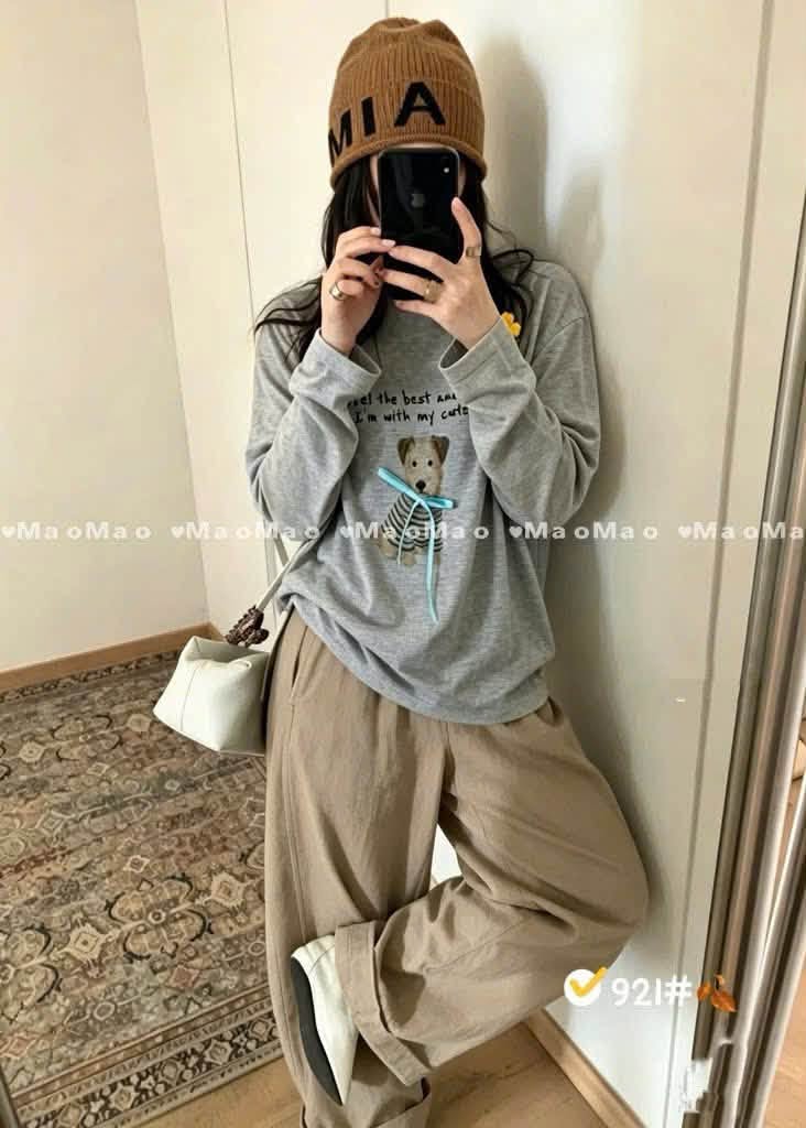 Áo thun dài tayin hình chú chó đính nơXONXEN SHOP 921 – Image 6