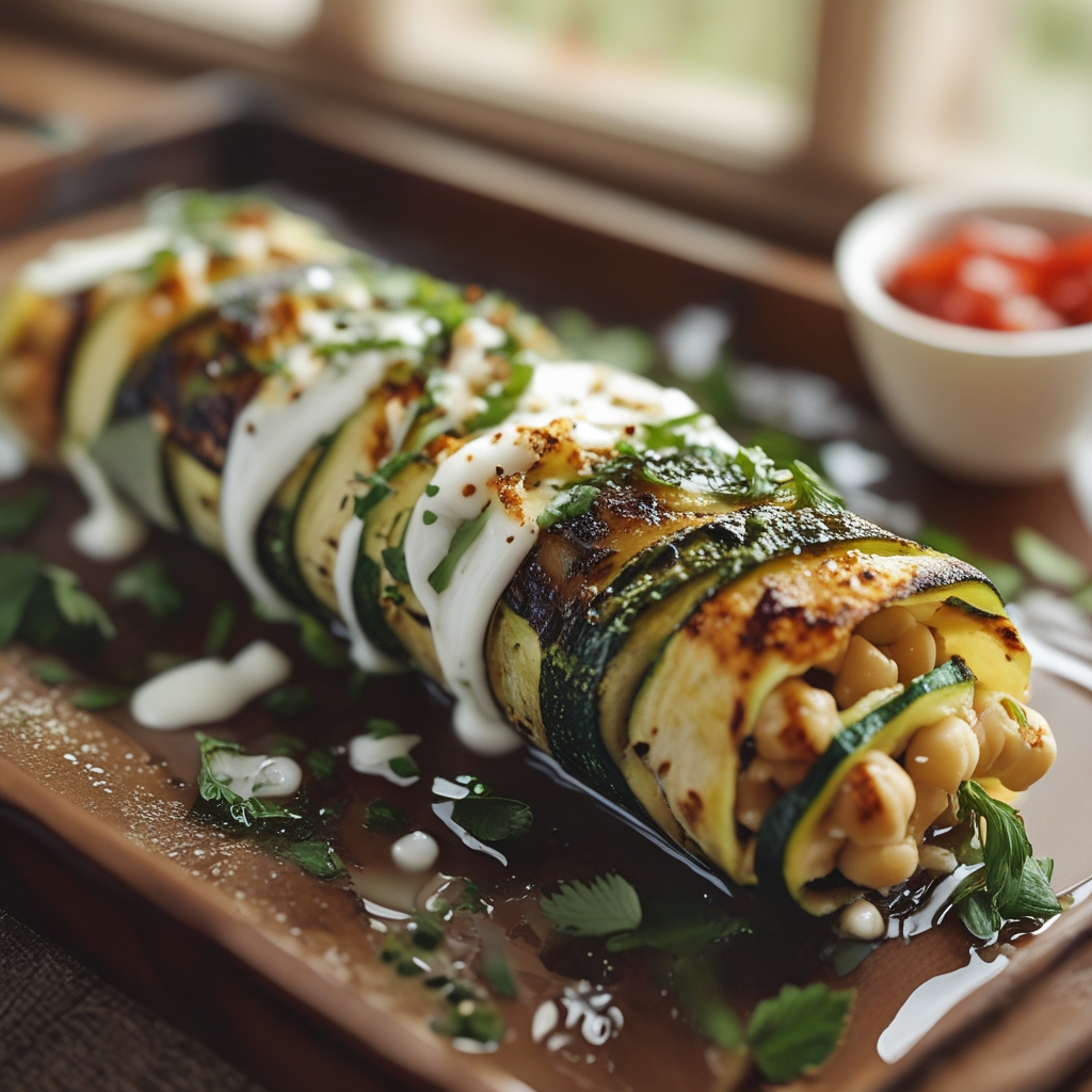 Grilled Zucchini and Feta Chickpea Wrap with Herbed Yogurt - Easy & Flavorful Meal
