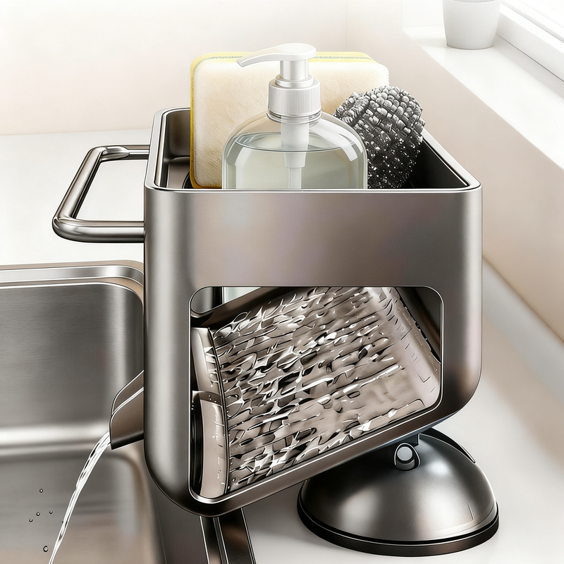 Kitchen shelf with draining rack, aluminum, suction cup