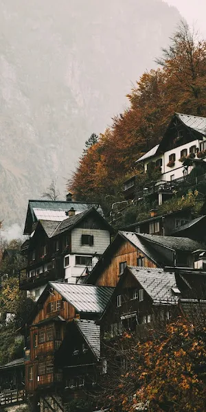 Hallstatt, Austria, Mountain Village, Autumn Landscape 5K Wallpaper Background