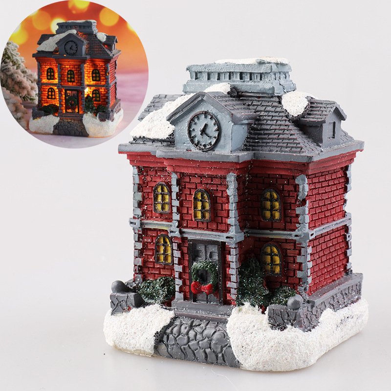 Illuminated Miniature Christmas House made of Resin