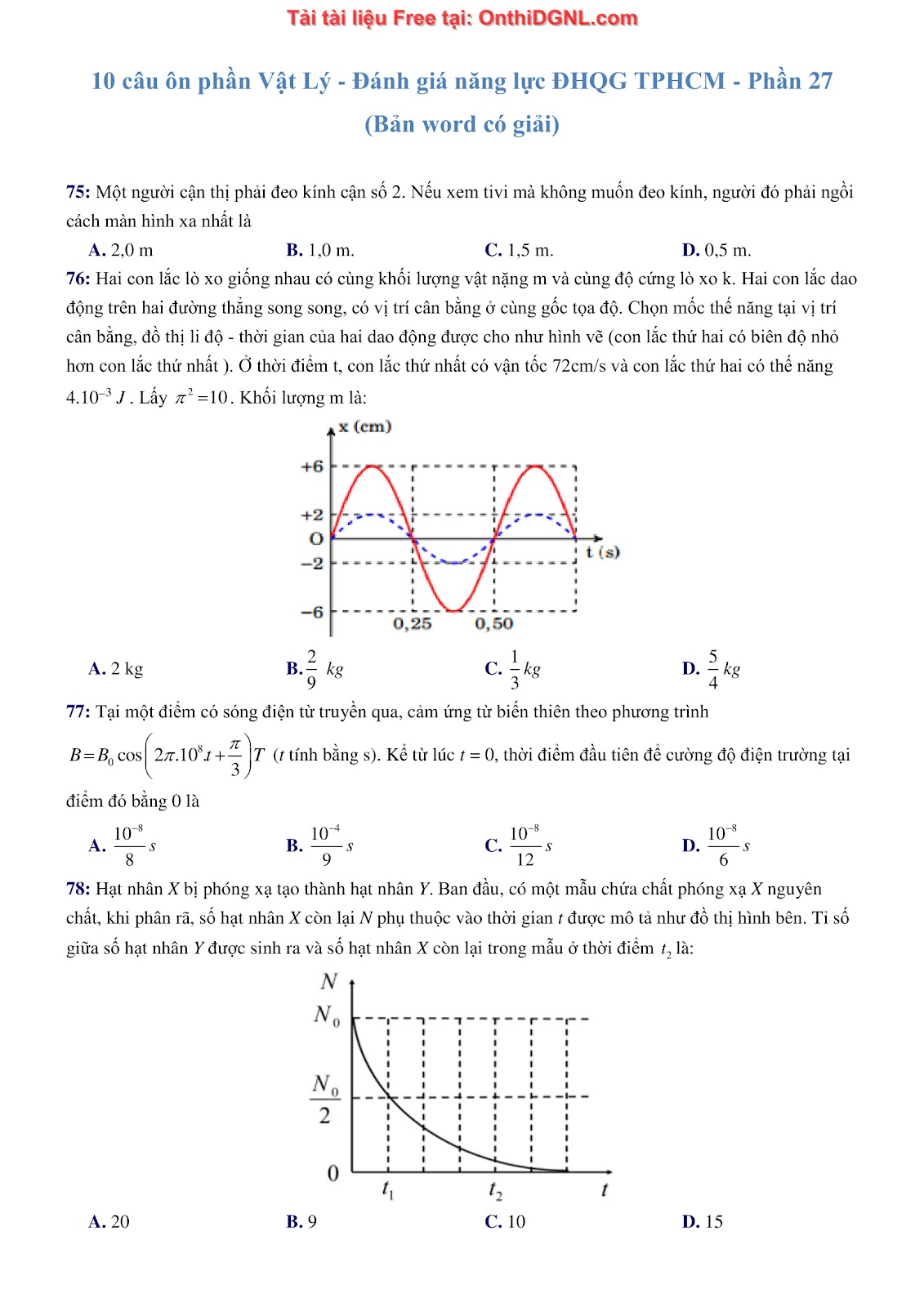300 bài tập môn Vật Lý - Ôn thi ĐGNL ĐHQG TPHCM Phần 27