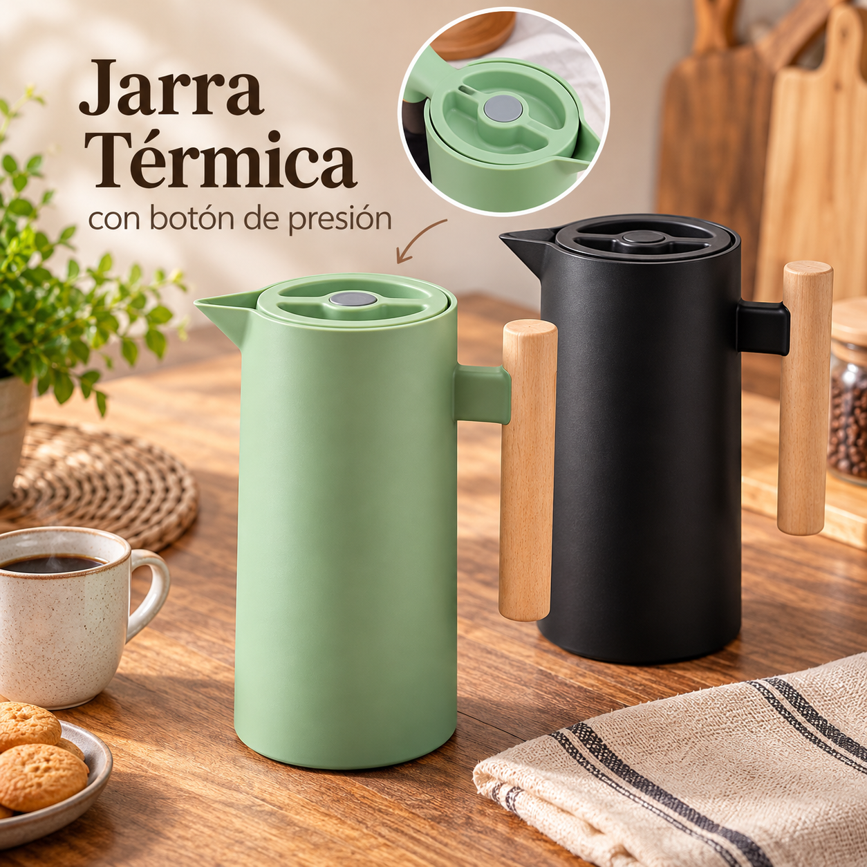 Jarra térmica con mango de madera