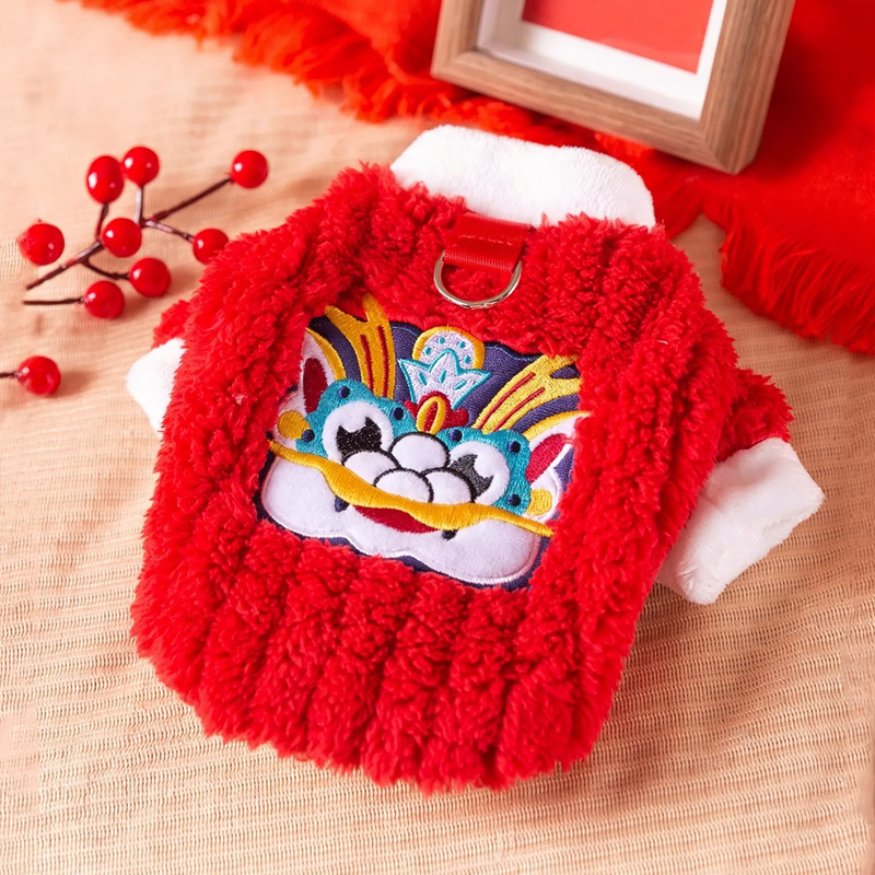 Pet winter coat with New Year motif, two-armed