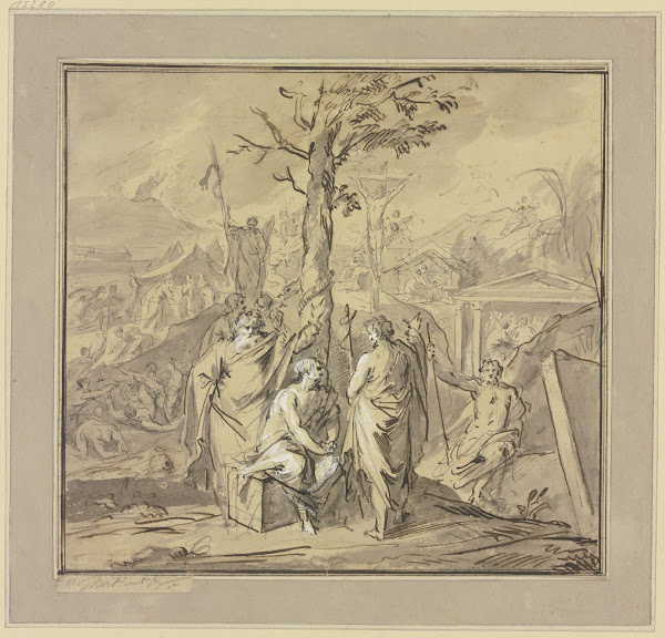 Ein am Baum der Erkenntnis Sitzender erhält Unterweisungen von Moses und Johanne