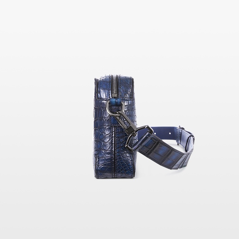 tobacco and crescent blue genuine alligator belly leather shoulder bags for men - detail 3.2