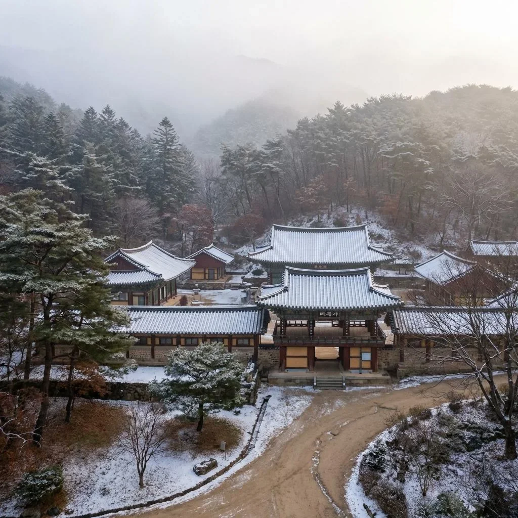 Serene shot of Magoksa Temple in the mountains