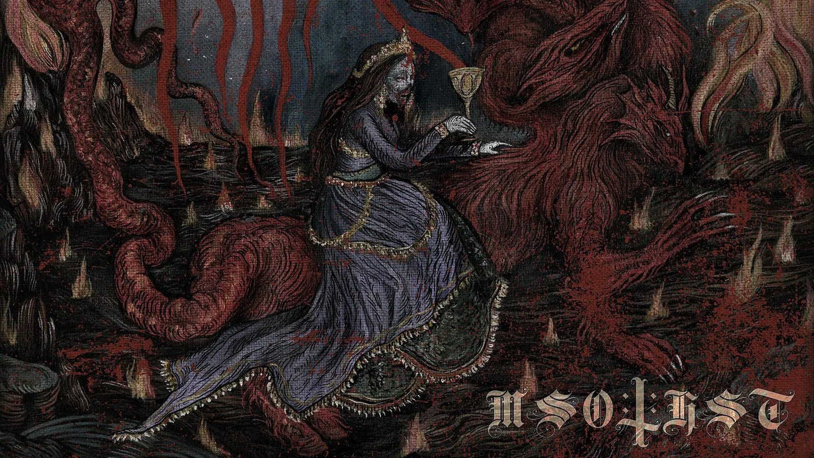 The Whore Of Babylon - Occult Art Illustration 4K Wallpaper (3840x2160)