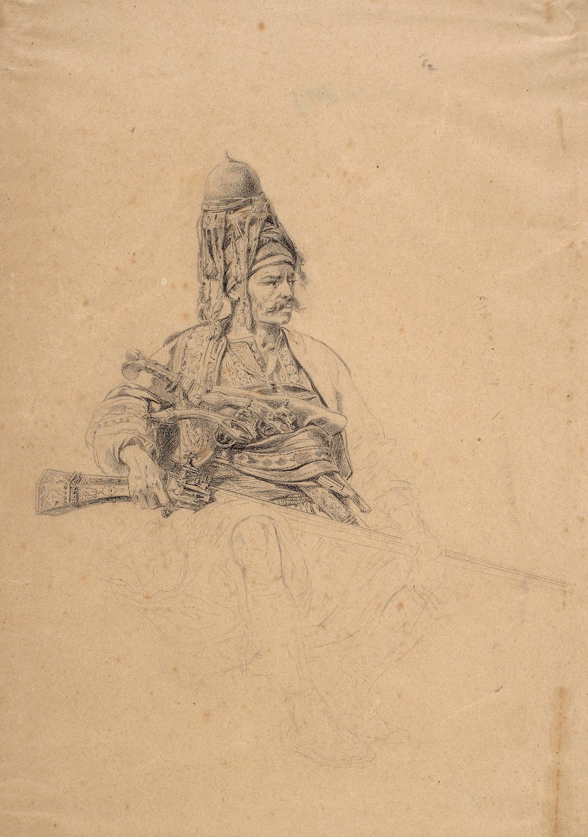 Sitting zeybek with a rifle  study for the painting 1864   1876