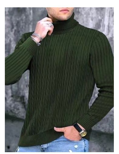 Men's turtleneck sweater, cable knit pattern, classic