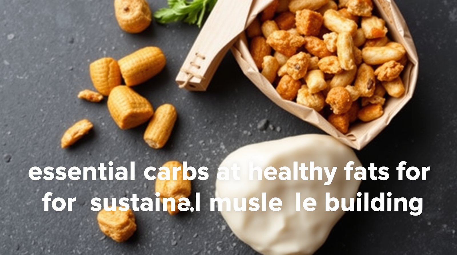 Diagram or image illustrating essential carbs and healthy fats for sustainable muscle building