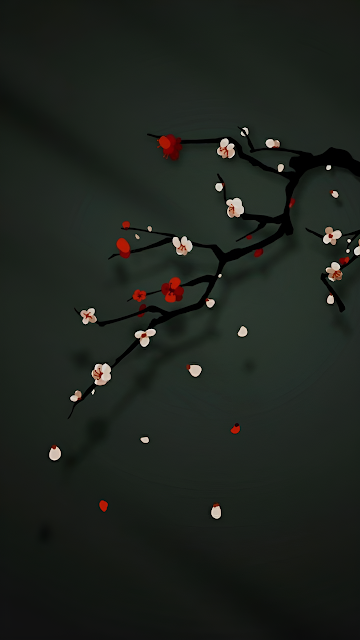 Minimalist Plum Blossom Branch with Falling Petals - Free mobile Wallpaper
