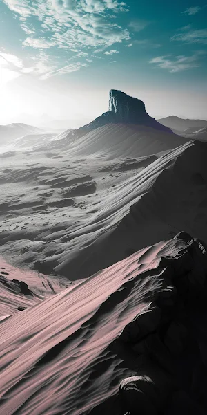 Desert Landscape, Sand Dunes, Mountain Range, Sky 2K iPhone Wallpaper Background