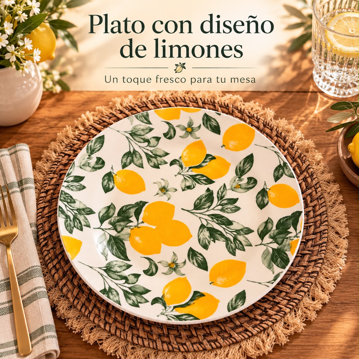 Plato playo con limones o flores grande