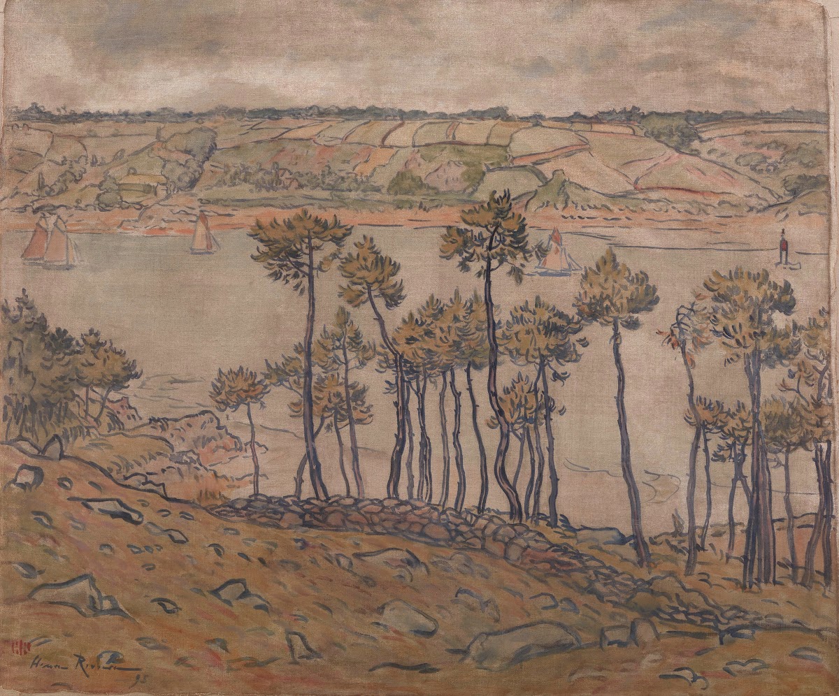 Vue de la baie avec boqueteau au premier plan et paysage en fond le Trieux 1895