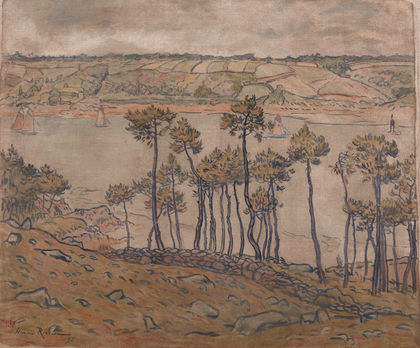 Vue de la baie avec boqueteau au premier plan et paysage en fond le Trieux 1895