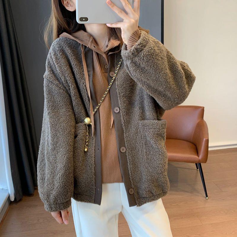 Warme Teddyfleece-Jacke im Baseball-Stil