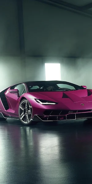 Purple Lamborghini In Industrial Hangar 8K Wallpaper Background