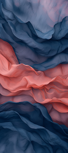 Flowing Coral and Navy Silk Fabric Waves Texture