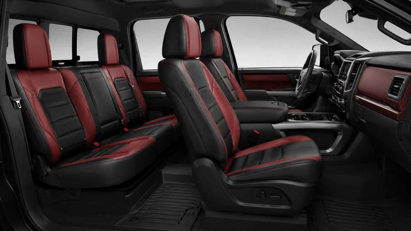 Custom eco-leather Nissan Titan seat covers designed by trim to protect factory seats and preserve daily comfort.