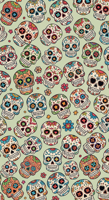 Vertical Seamless Pattern of Colorful Mexican Sugar Skulls on a Pale Background - Free mobile Wallpaper