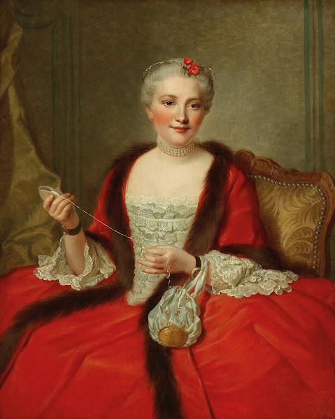Portrait Of An Elegant Lady Holding A Fly Shuttle 1751