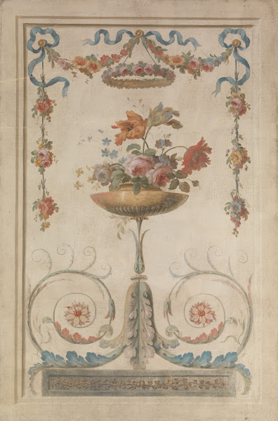 Vase of Flowers Resting on Foliate Scrolls 177090