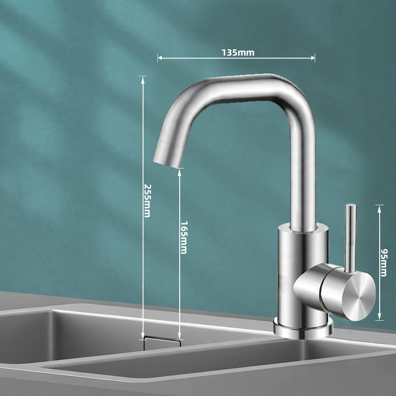 Stainless steel faucet for kitchen, mixing or cold water