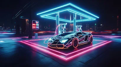 Ai Art, Illustration, Neon, Sports Car 2K Wallpaper Background