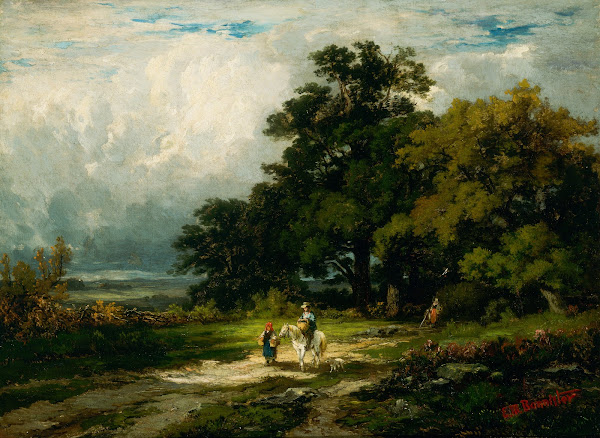 Untitled man on horse with woman and dog