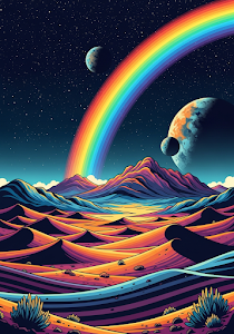 Cosmic Rainbow Desert Valley Illustration
