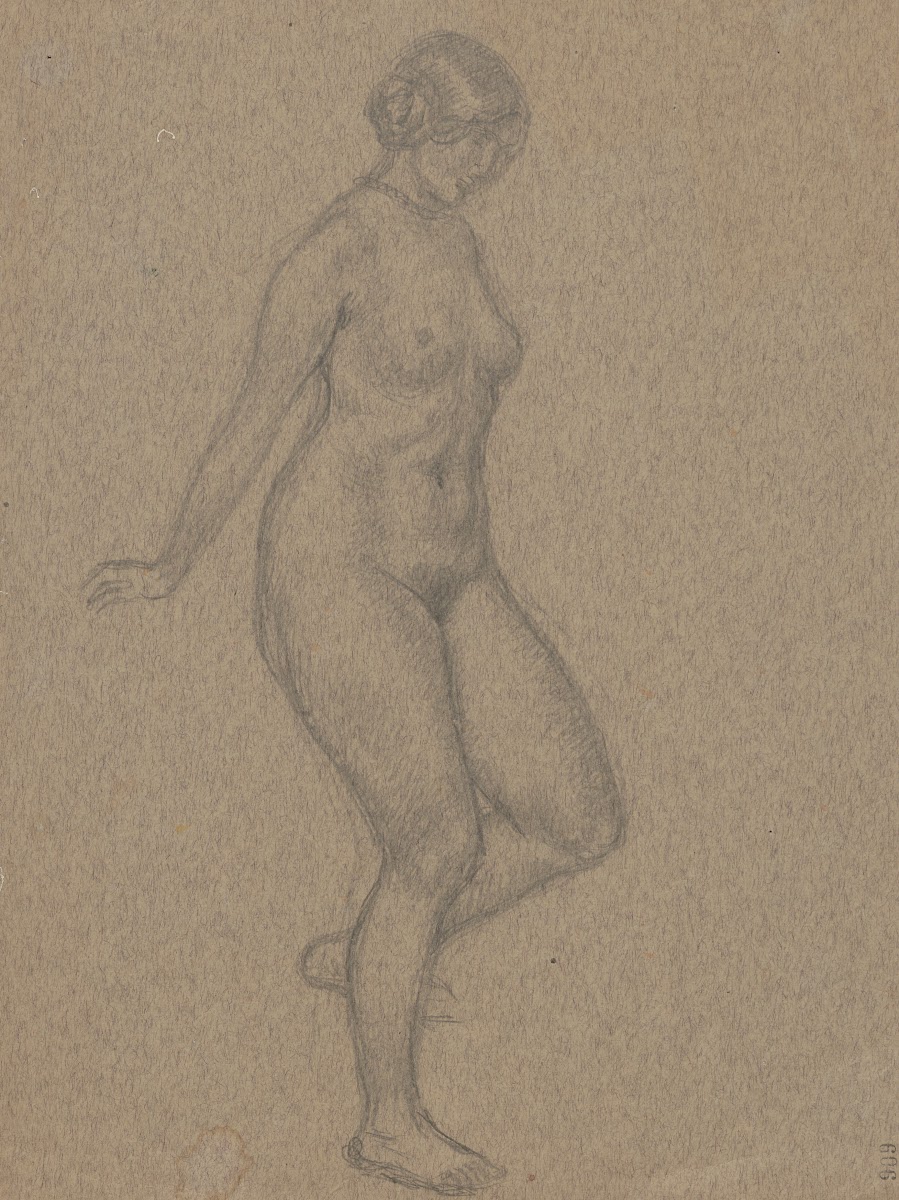 Naked woman standing on one leg 1895 1928