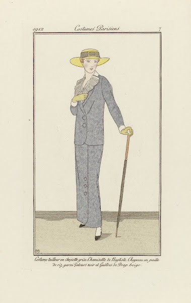 Costume tailleur en Cheyotte grise Chemisette de Baptiste 1913