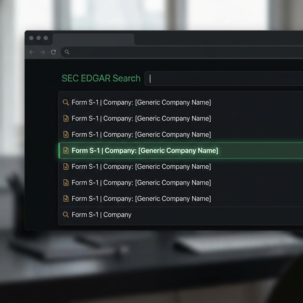 Close up browser view showing SEC EDGAR search bar and highlighted Form S 1 result on a dark Finance Police themed background emphasizing ripple shares price research
