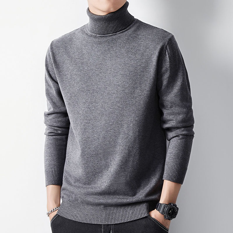 Men's knit sweater with high collar, fitted