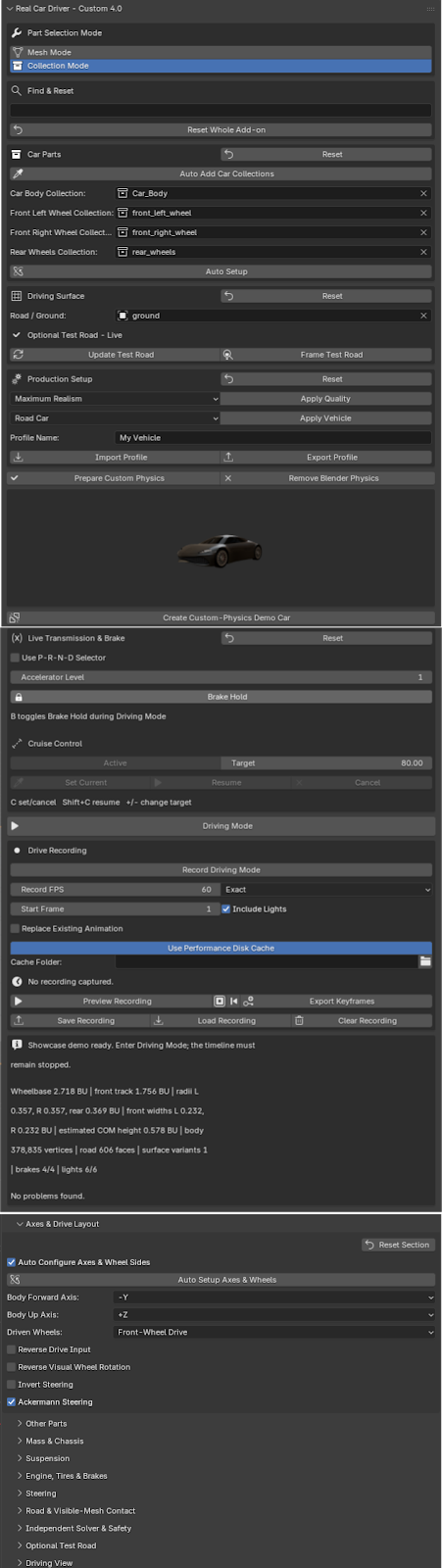 Real Car Driver full add-on interface