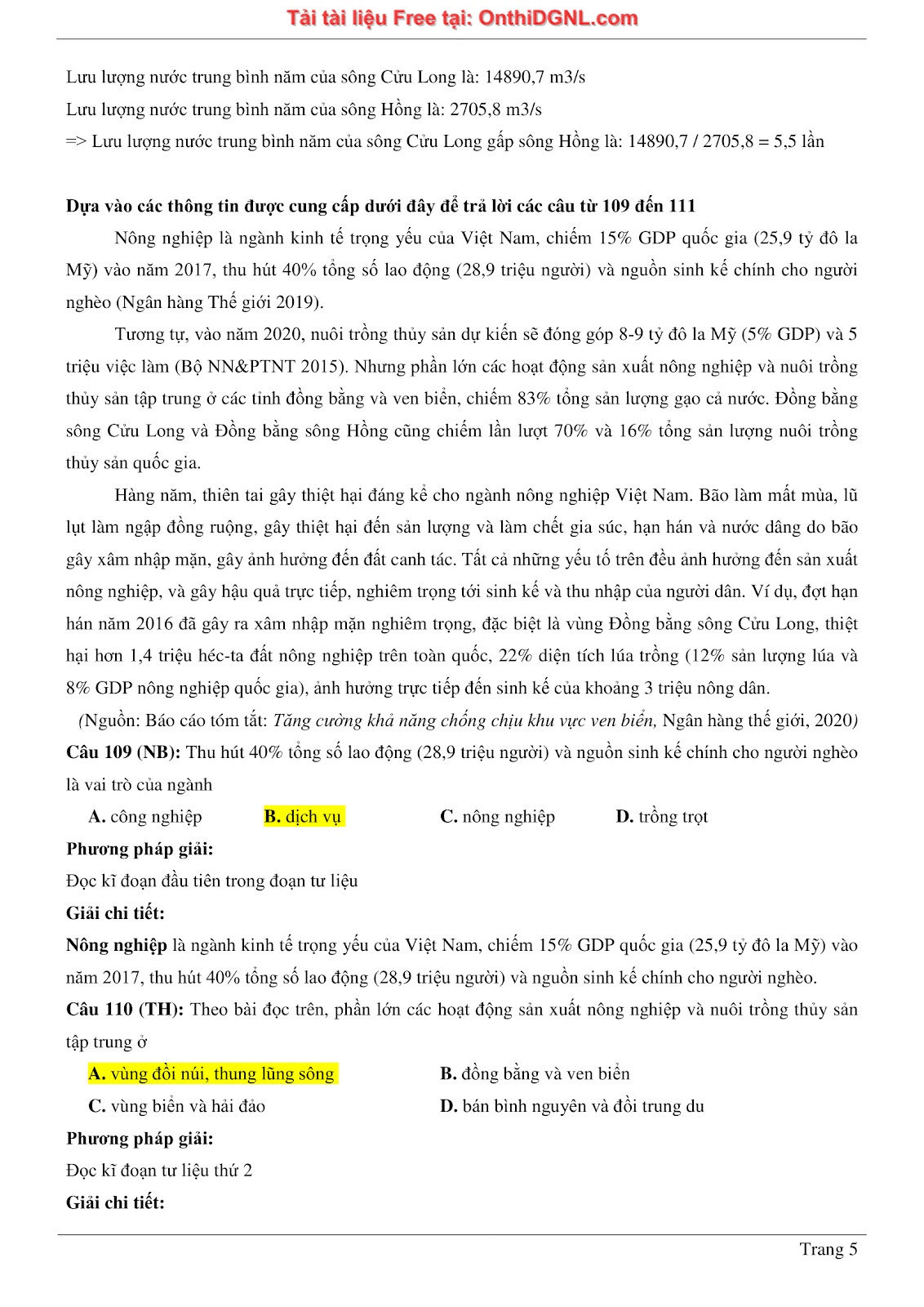 250 bài tập môn Địa Lý - Ôn thi ĐGNL ĐHQG TP HCM Phần 20