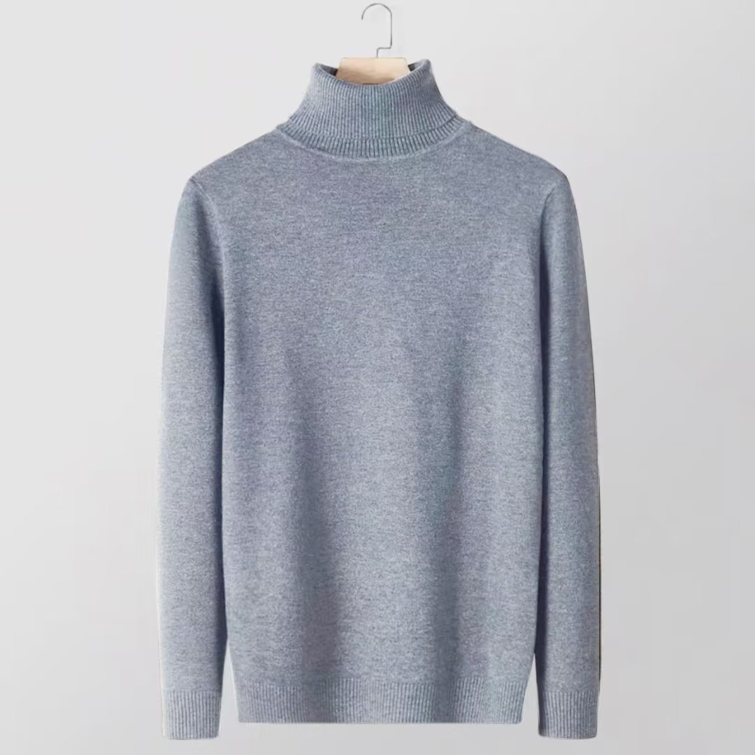 Men's knit sweater with a high collar, fitted