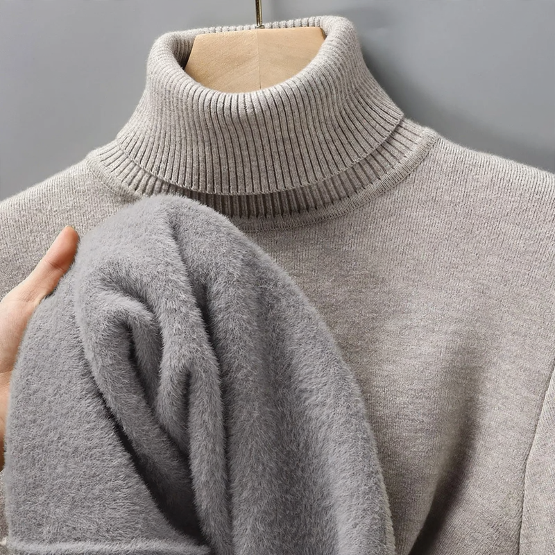 Herren-Wollpullover mit Rollkragen und Fleecefutter