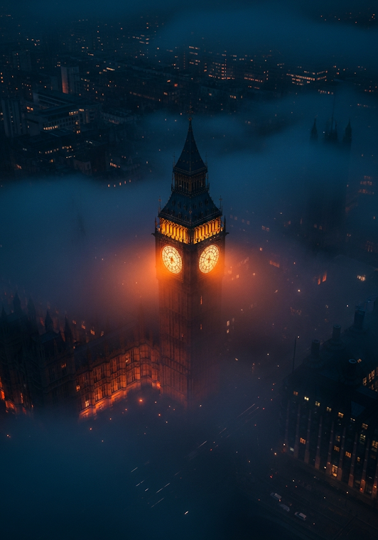 Big Ben Dark Night Fog