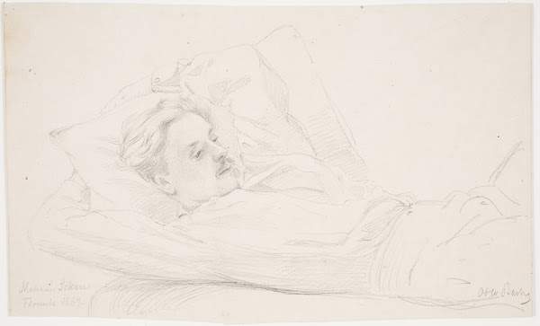 Maleren L A Schou liggende 1867