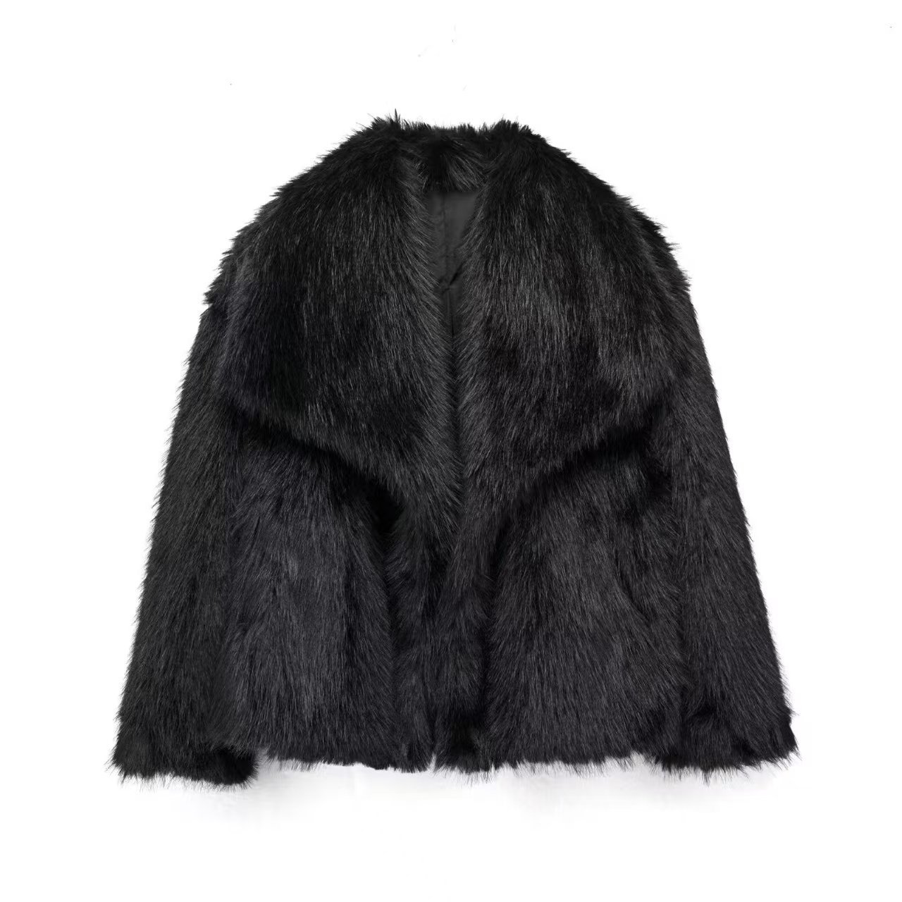 Fashionable coat with a large faux fur collar