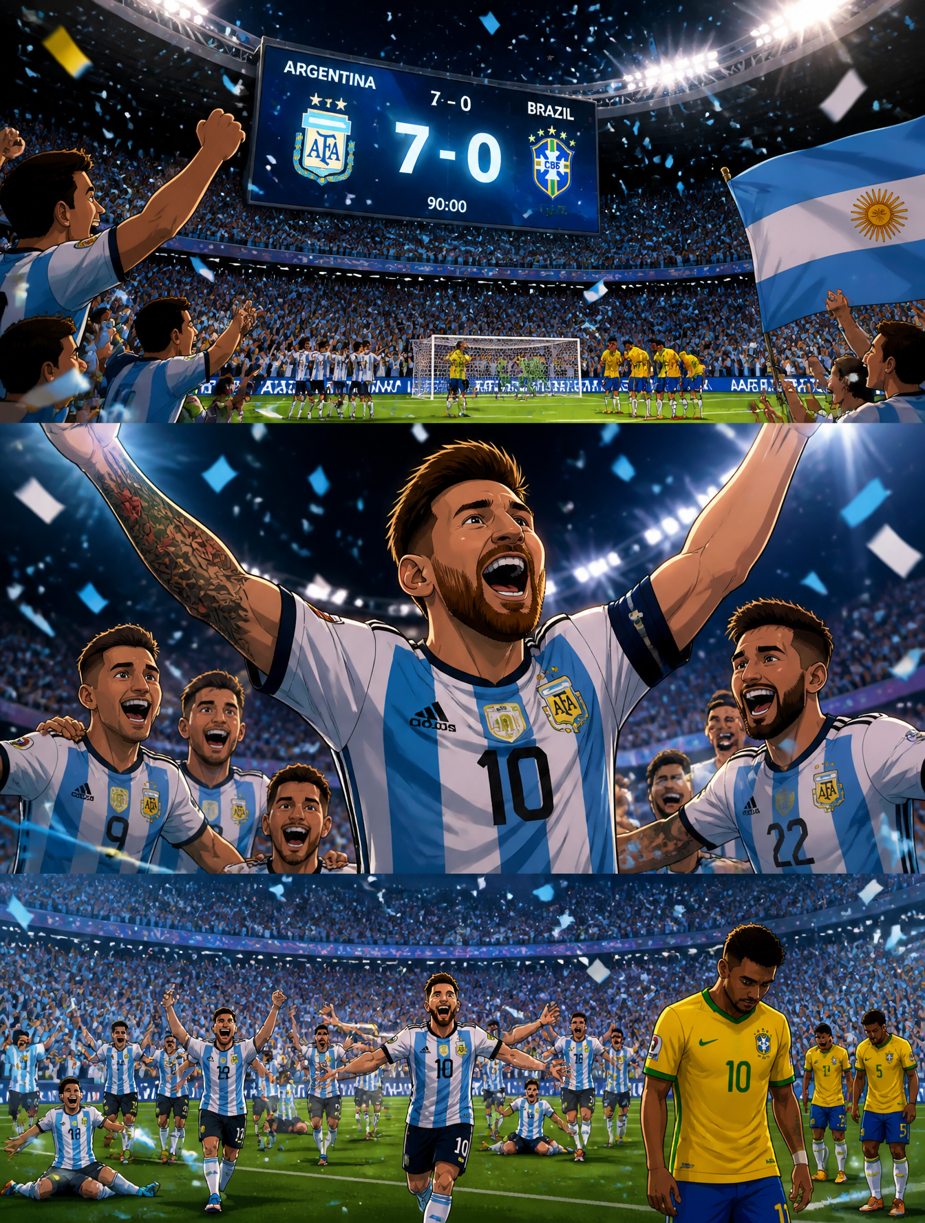 Épico partido de fútbol entre Argentina y Brasil