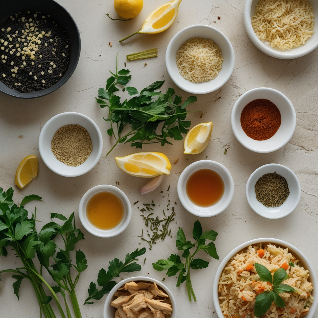 Ingredients for High Protein Crispy Garlic Chicken Fried Rice - Easy Homemade Dinner