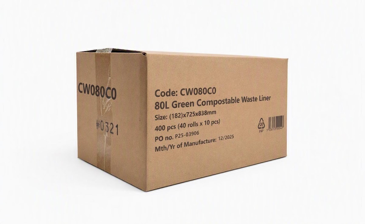 80L Green Compostable Waste Liner, 182x725x838mm (40 rolls x 10pcs) - Product Code SB0000013