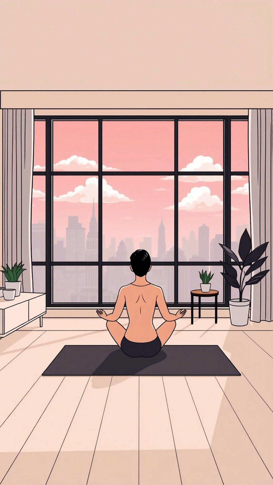 LoFi Meditation View Pink City Sunset Skyline Art - Free 4K mobile Wallpaper